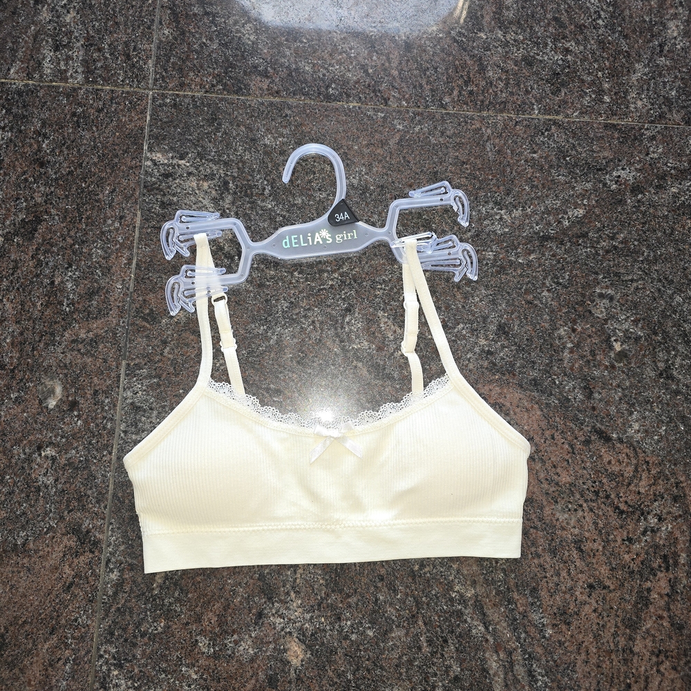 dELiA*s Cream Ribbed Lace-Trim Bralette
